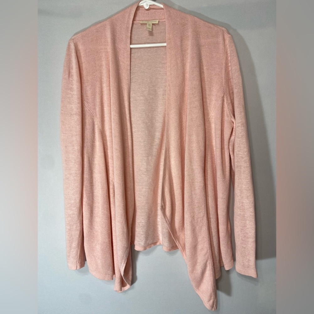 Eileen Fisher Women's Pink 100% Linen Flyaway Cardigan Sweater w/Pockets Large